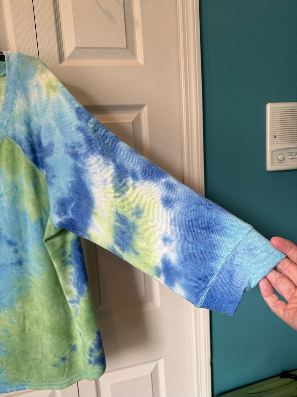 # Ruby Rd. 2X Tie-Dye Scoop Neck Slouchy Sweatshirt in Blue & Green - Picture 3 of 5